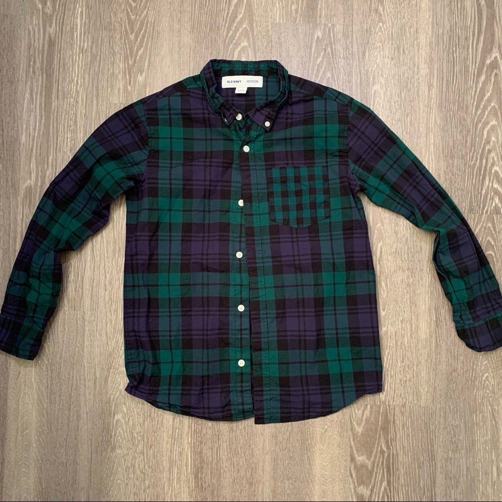 Old Navy Multicolor Plaid Built-In Flex Button‎ Down Shirt Boy’s Size XL (14-16)